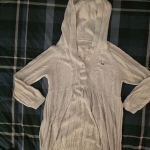 Hollister White Knit Hooded Button Up Sweater Babydoll